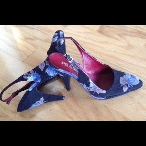 Prada sling back 36.5 6 6.5 floral fabric heels